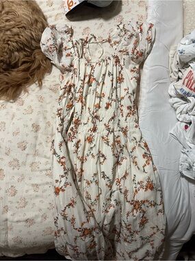 Melrose and Market Floral Puff Sleeve Maxi Dress with Orange Blooms